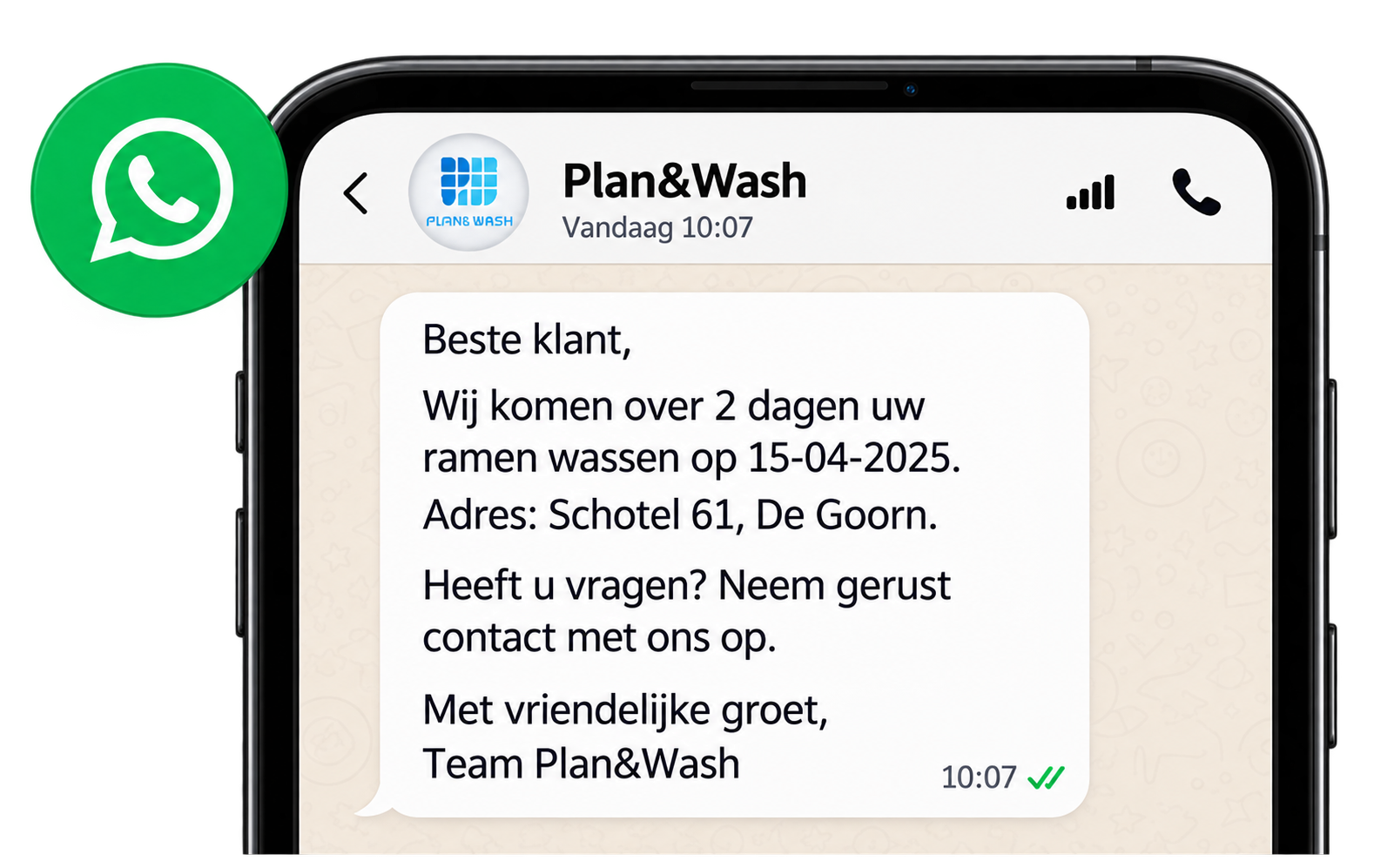 Zwarte smartphone met Plan&Wash-bericht.png